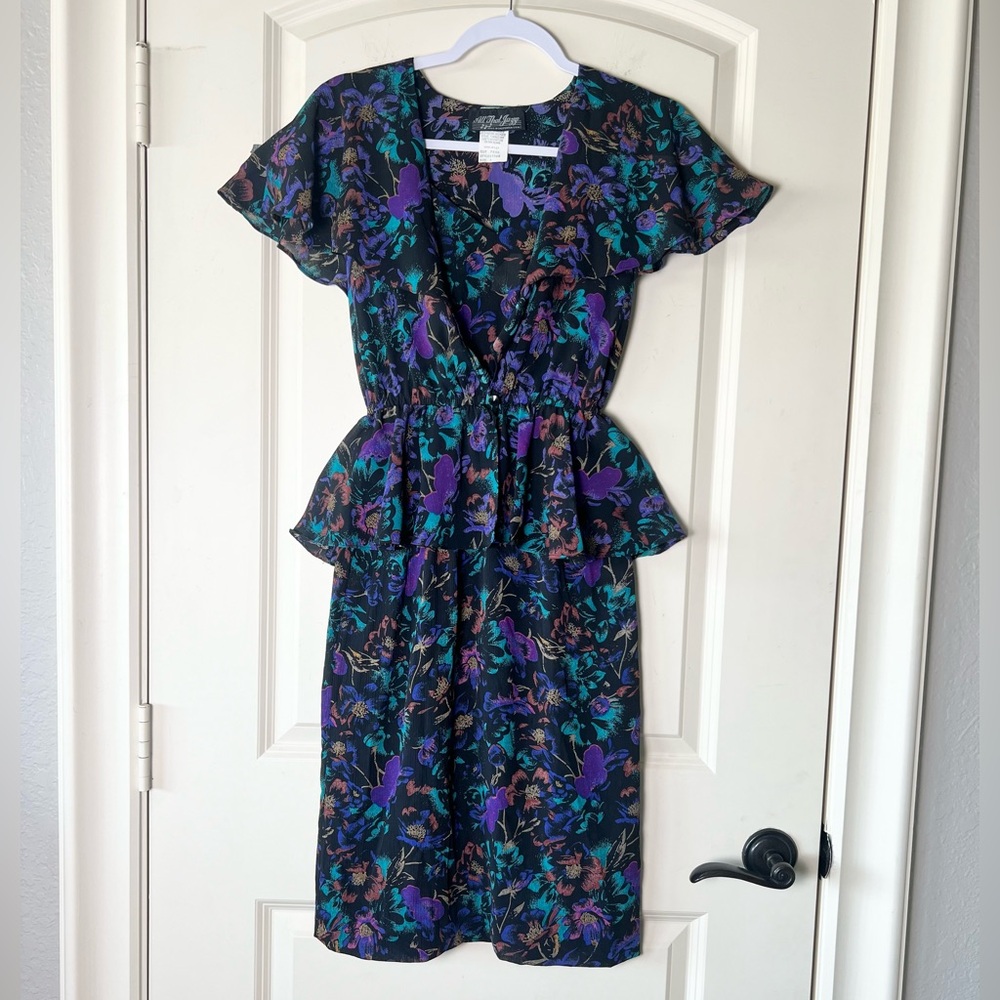 Vtg 80s All That Jazz 2-Piece Floral Peplum Dress Set | Whimsigoth Midi Sz 3